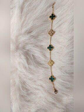 Gold & Green Clover Link Bracelet - Women Jewelry